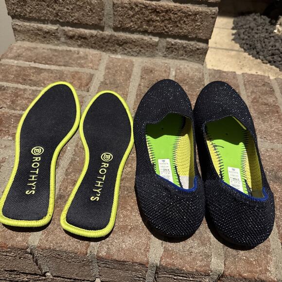 Rothys The Loafer Metallic Lattice Navy Blue Flats Size 9.5 - Picture 12 of 16